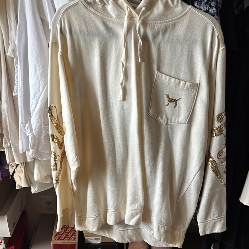 Cream Hoodie with Gold Accents